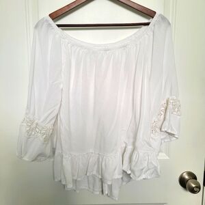 New York & Company Rayon Cotton Romantic White Lace Elegant Blouse Size Medium